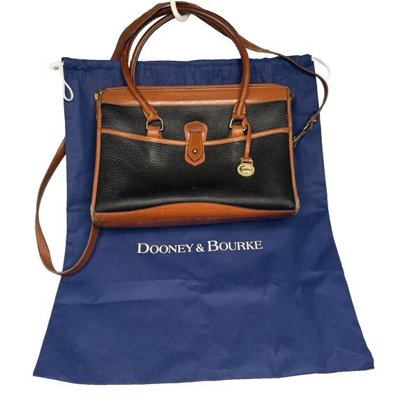 Dooney & Bourke Vintage AWL Satchel Black Pebble Brown Trim Model A5 085771 -GUC - Picture 2 of 16